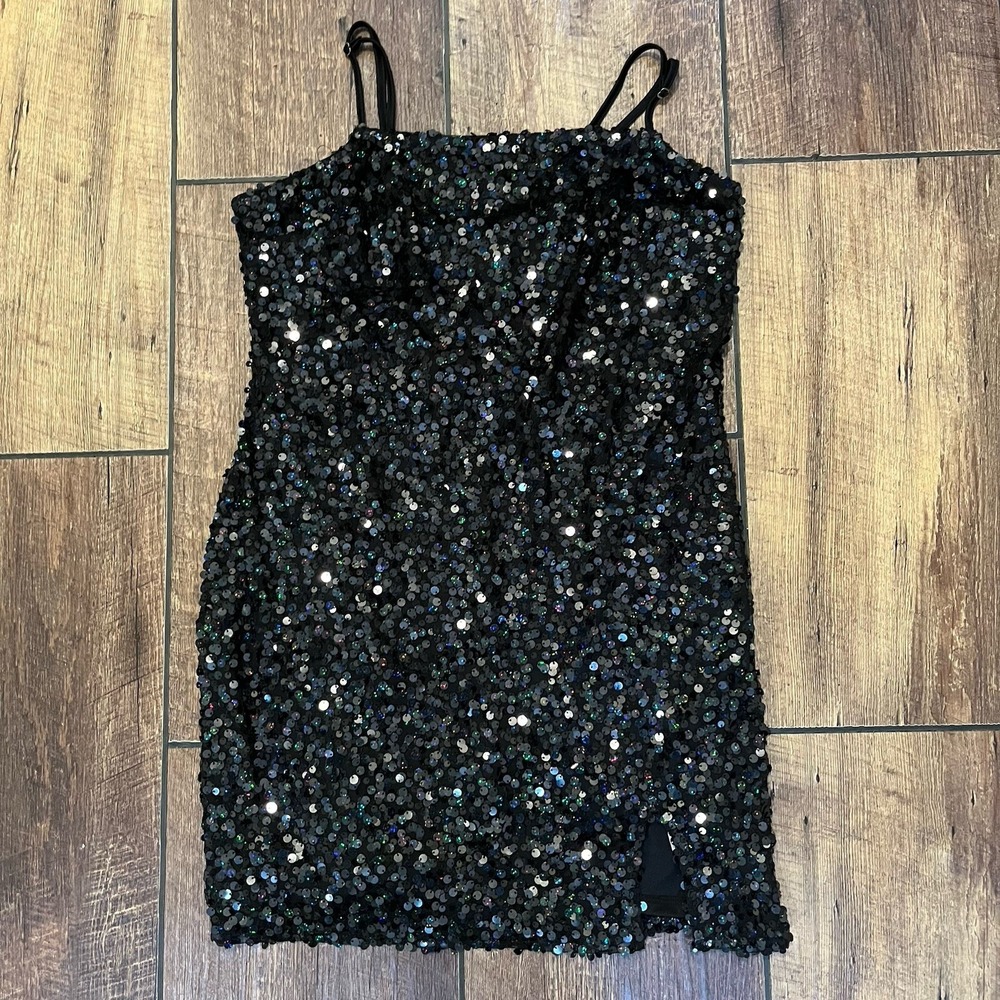 Wild Fable Sequin Prom Homecoming Party Dress  Jr sizes L Black Lined Mini